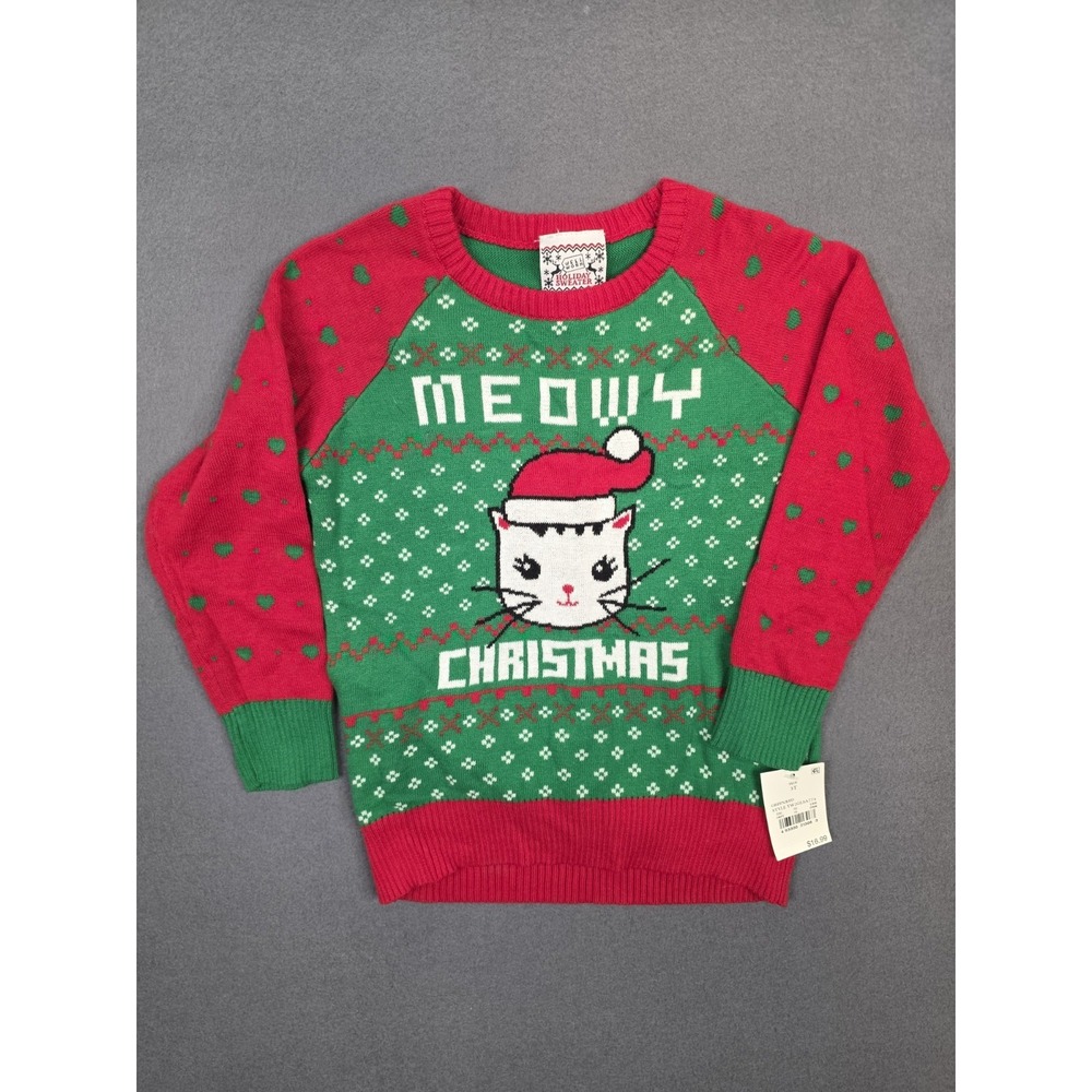 Well‎ Worn Meowy Christmas Knit Sweater Toddler Size 3T Red Holiday NEW
